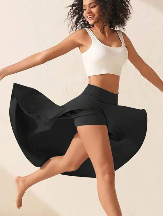 Breezeful Hoge Taille Hoge Lage Ruffle 2-in-1 Zwierige Sneldrogende Casual Regular Maxi Rok